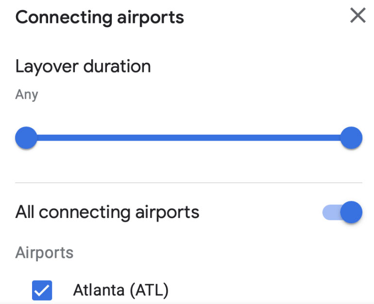 Google Flights Connecting airports
