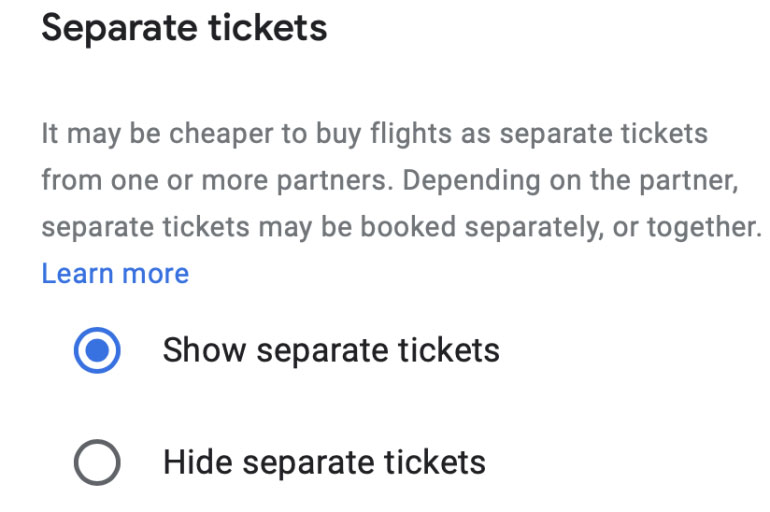 Google Flights Separate tickets